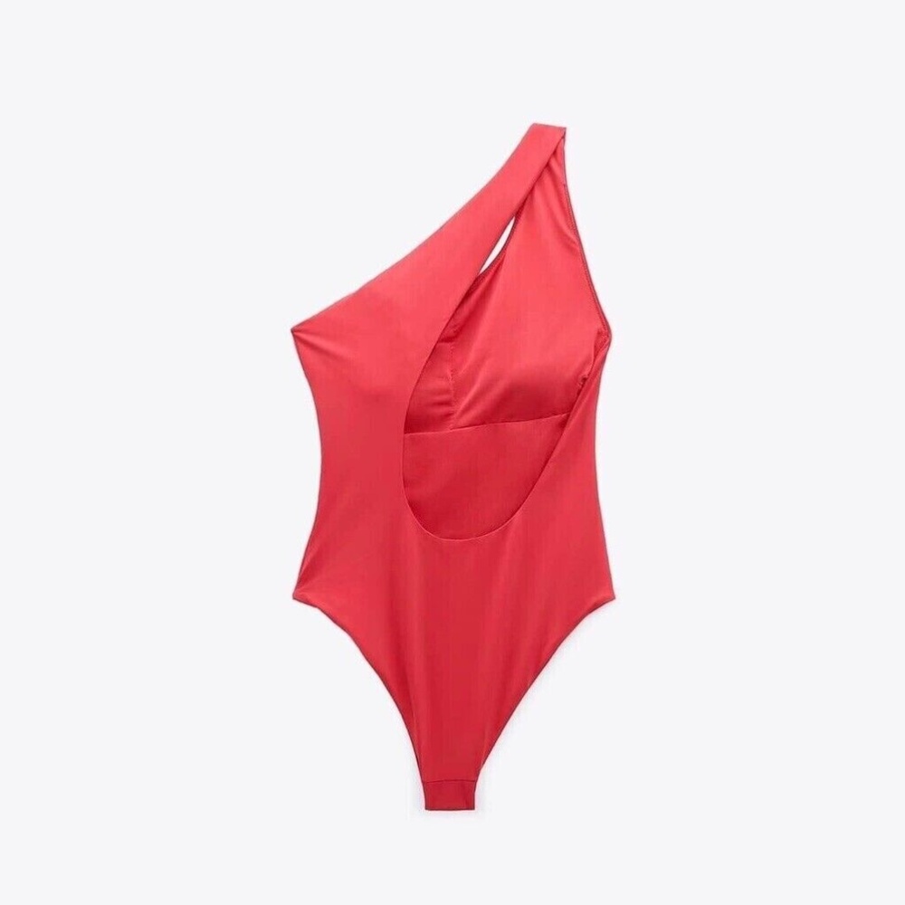 NWT ZARA Coral Asymmetric One-Shoulder One Piece Swimsuit SZ XL - Picture 2 of 6